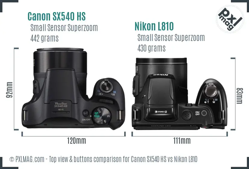 Canon SX540 HS vs Nikon L810 top view buttons comparison