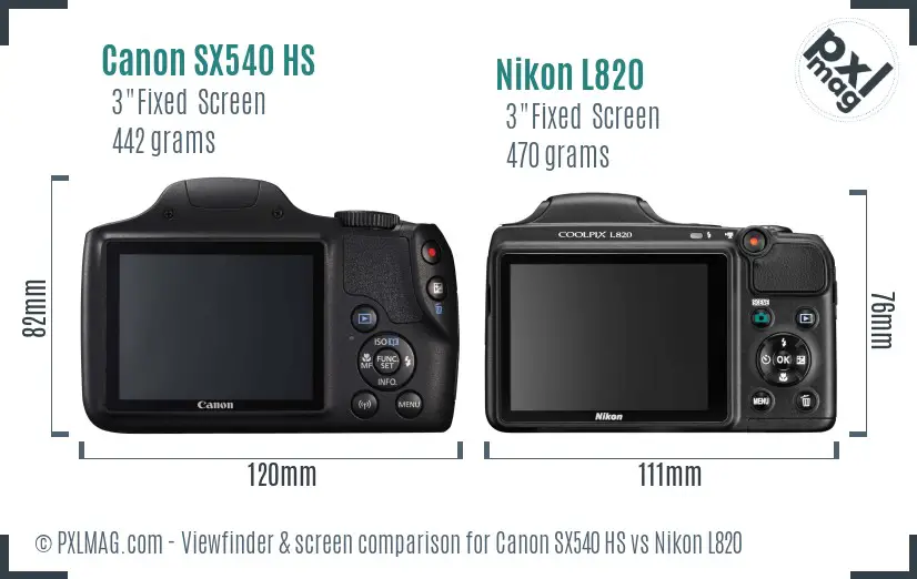 Canon SX540 HS vs Nikon L820 Screen and Viewfinder comparison