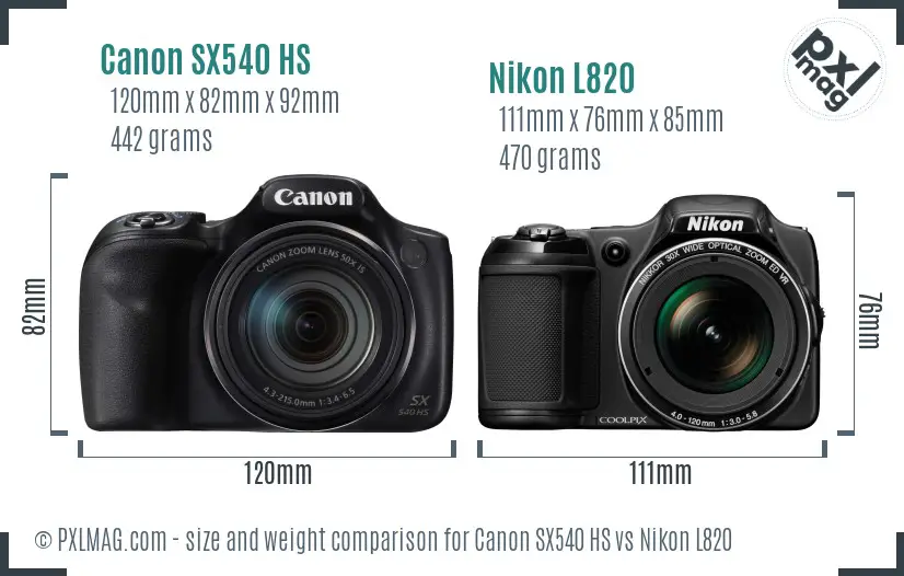 Canon SX540 HS vs Nikon L820 size comparison
