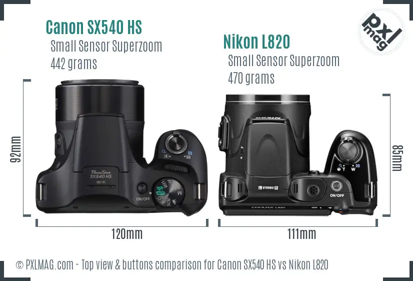 Canon SX540 HS vs Nikon L820 top view buttons comparison