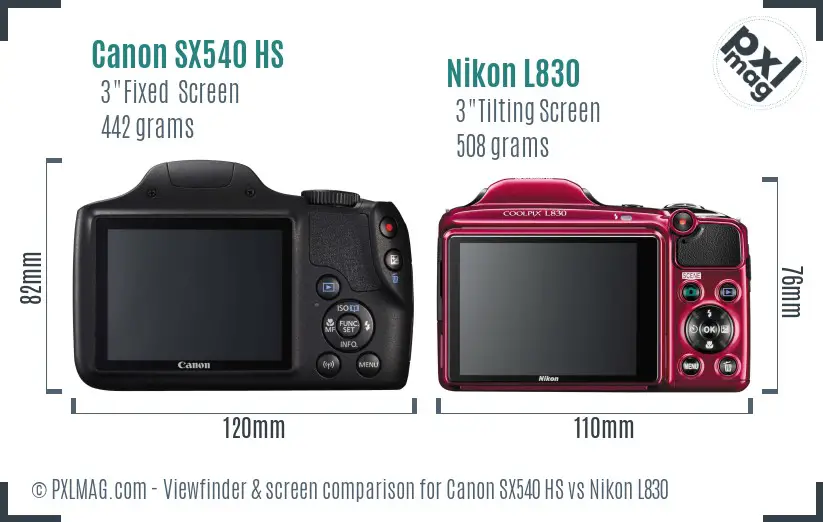 Canon SX540 HS vs Nikon L830 Screen and Viewfinder comparison