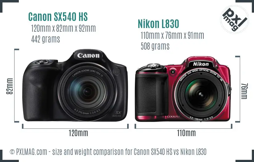Canon SX540 HS vs Nikon L830 size comparison