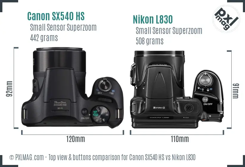 Canon SX540 HS vs Nikon L830 top view buttons comparison