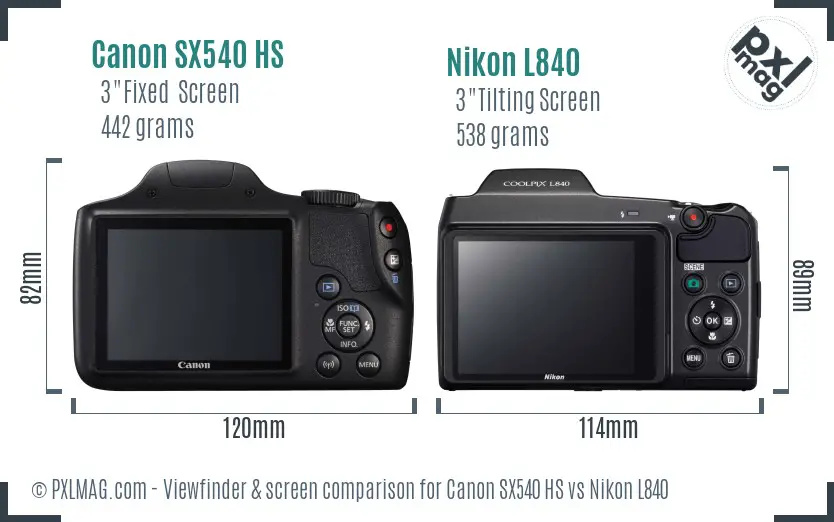 Canon SX540 HS vs Nikon L840 Screen and Viewfinder comparison