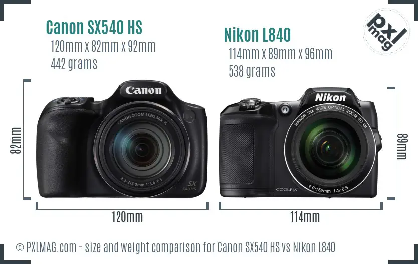 Canon SX540 HS vs Nikon L840 size comparison