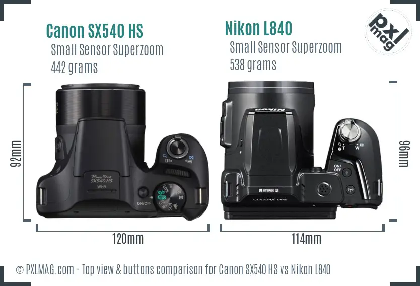 Canon SX540 HS vs Nikon L840 top view buttons comparison