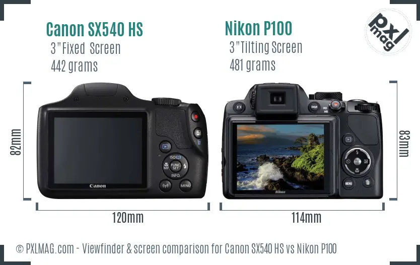 Canon SX540 HS vs Nikon P100 Screen and Viewfinder comparison