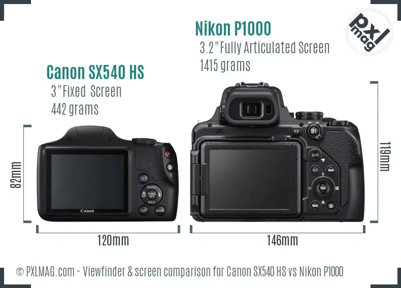 Canon SX540 HS vs Nikon P1000 Screen and Viewfinder comparison