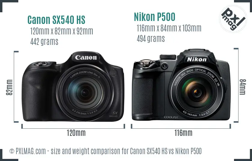 Canon SX540 HS vs Nikon P500 size comparison