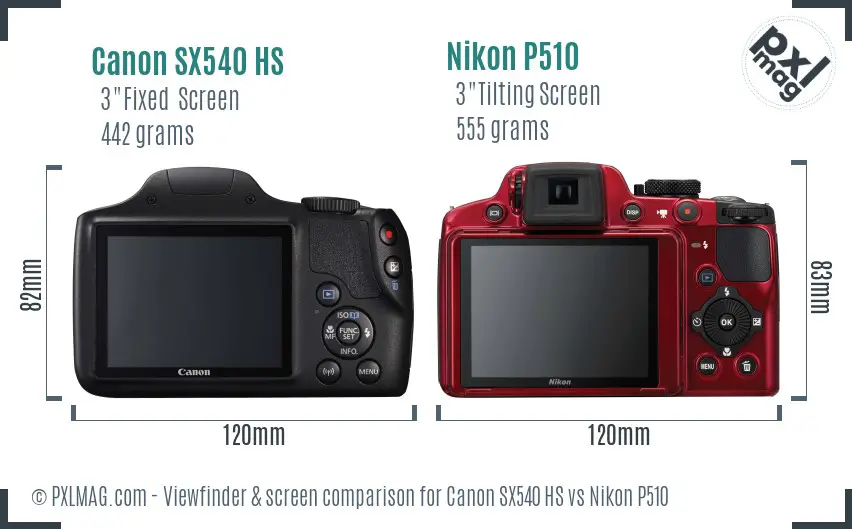 Canon SX540 HS vs Nikon P510 Screen and Viewfinder comparison