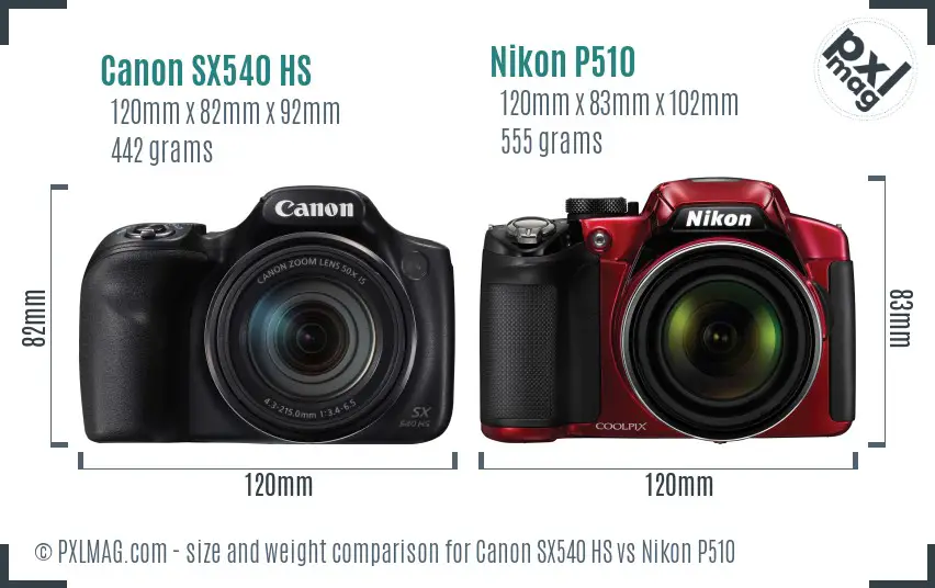 Canon SX540 HS vs Nikon P510 size comparison