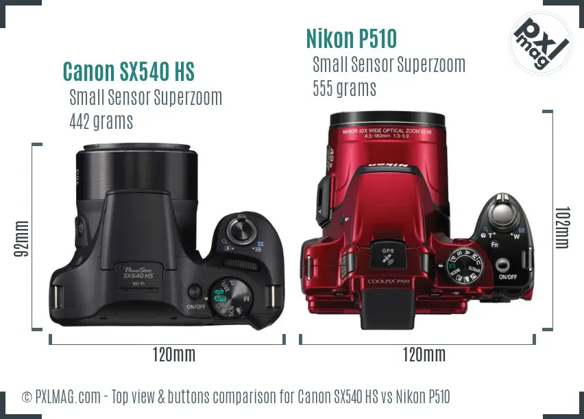 Canon SX540 HS vs Nikon P510 top view buttons comparison