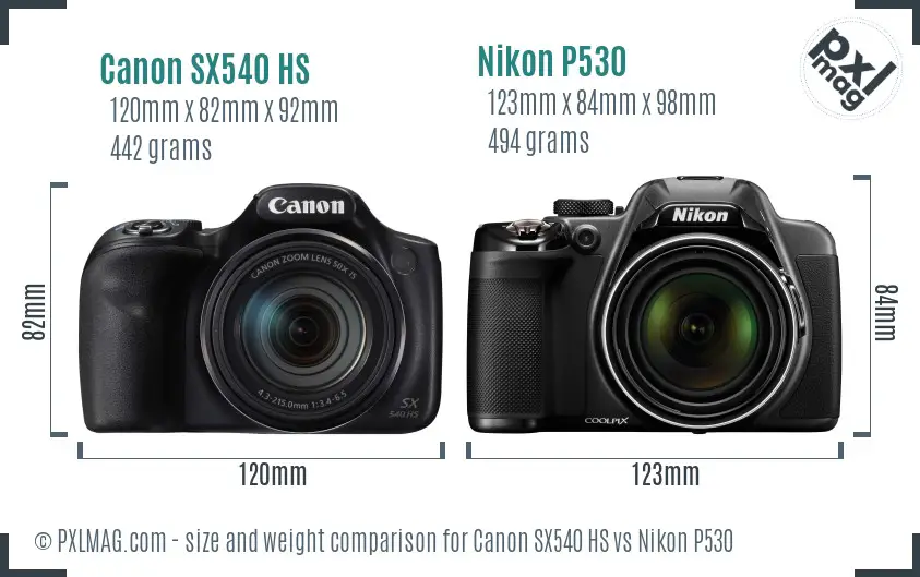 Canon SX540 HS vs Nikon P530 size comparison Canon SX540 HS vs Nikon P530 size comparison