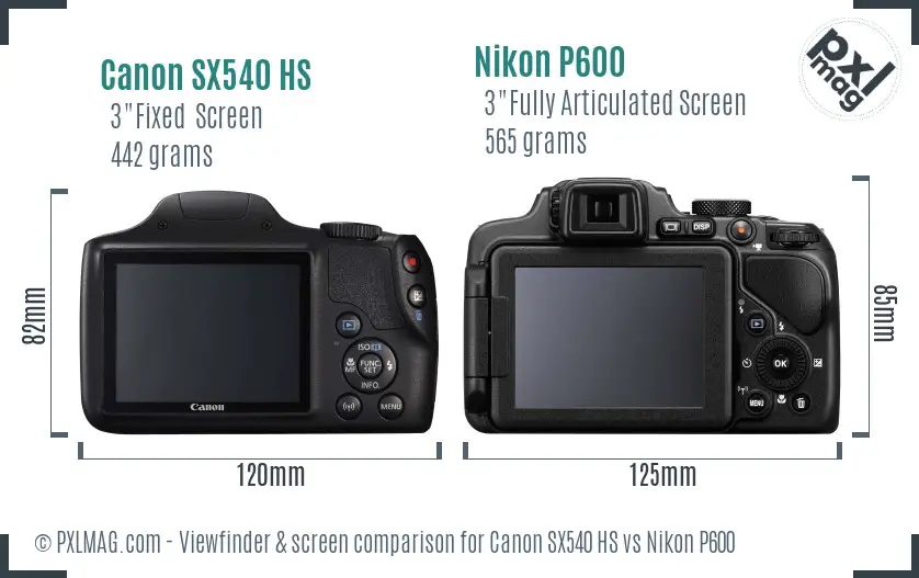 Canon SX540 HS vs Nikon P600 Screen and Viewfinder comparison Canon SX540 HS vs Nikon P600 Screen and Viewfinder comparison