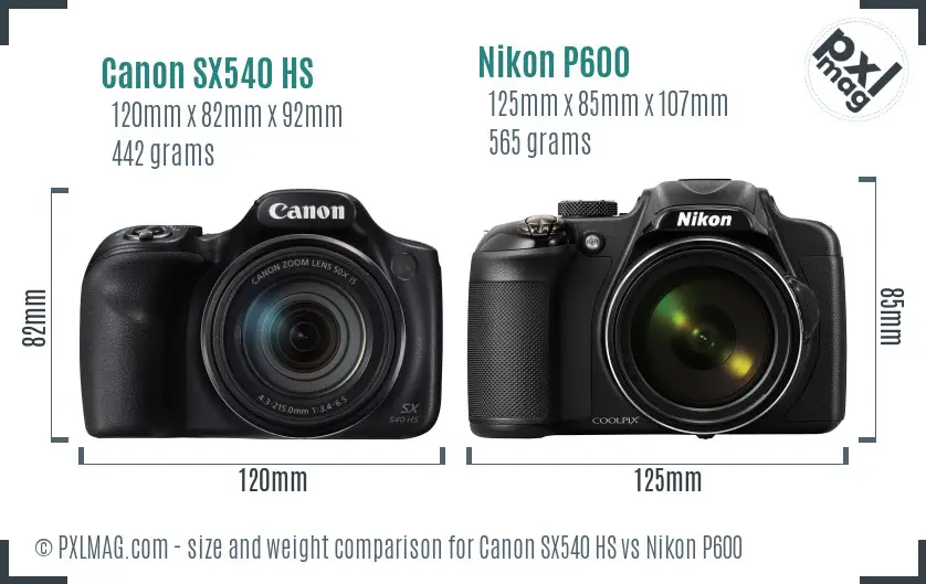 Canon SX540 HS vs Nikon P600 size comparison Canon SX540 HS vs Nikon P600 size comparison