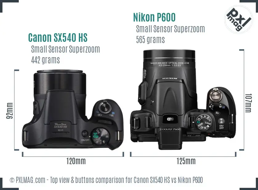 Canon SX540 HS vs Nikon P600 top view buttons comparison Canon SX540 HS vs Nikon P600 top view buttons comparison