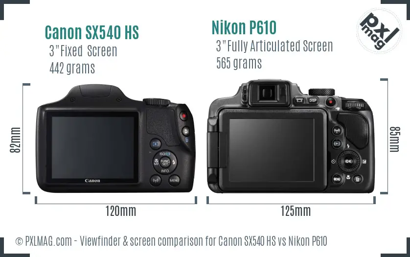 Canon SX540 HS vs Nikon P610 Screen and Viewfinder comparison