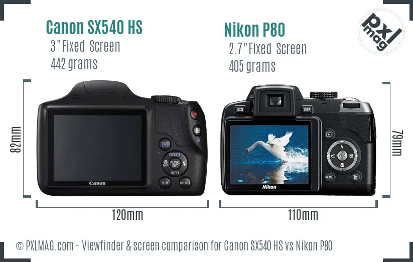 Canon SX540 HS vs Nikon P80 Screen and Viewfinder comparison