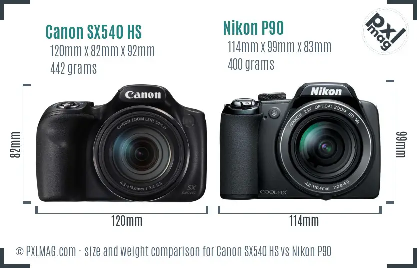 Canon SX540 HS vs Nikon P90 size comparison