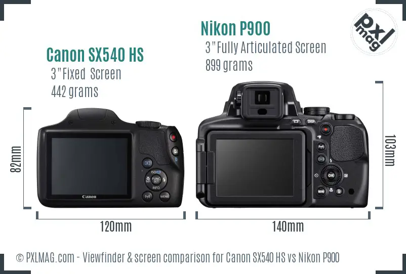 Canon SX540 HS vs Nikon P900 Screen and Viewfinder comparison