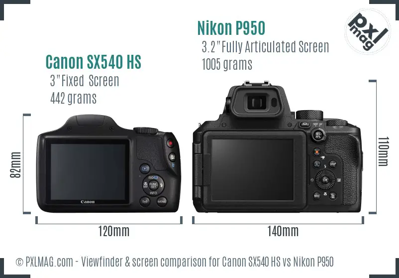 Canon SX540 HS vs Nikon P950 Screen and Viewfinder comparison