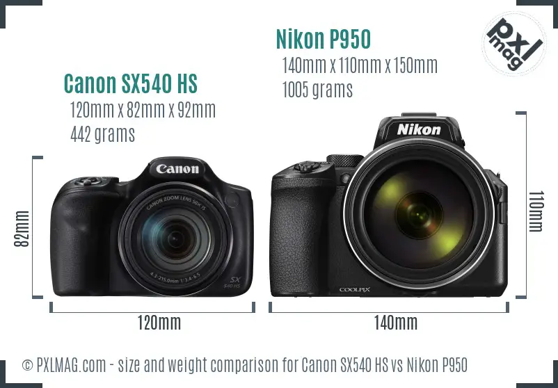 Canon SX540 HS vs Nikon P950 size comparison