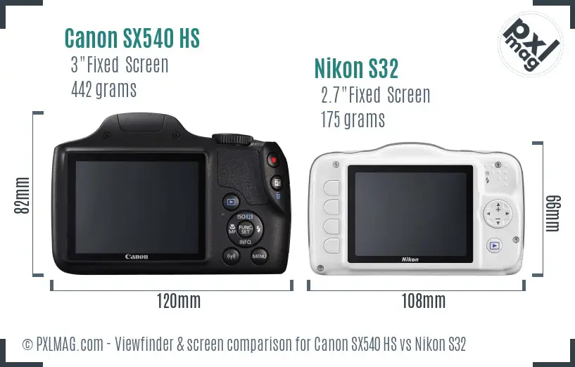 Canon SX540 HS vs Nikon S32 Screen and Viewfinder comparison