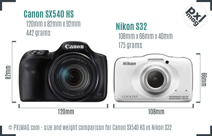 Canon SX540 HS vs Nikon S32 size comparison