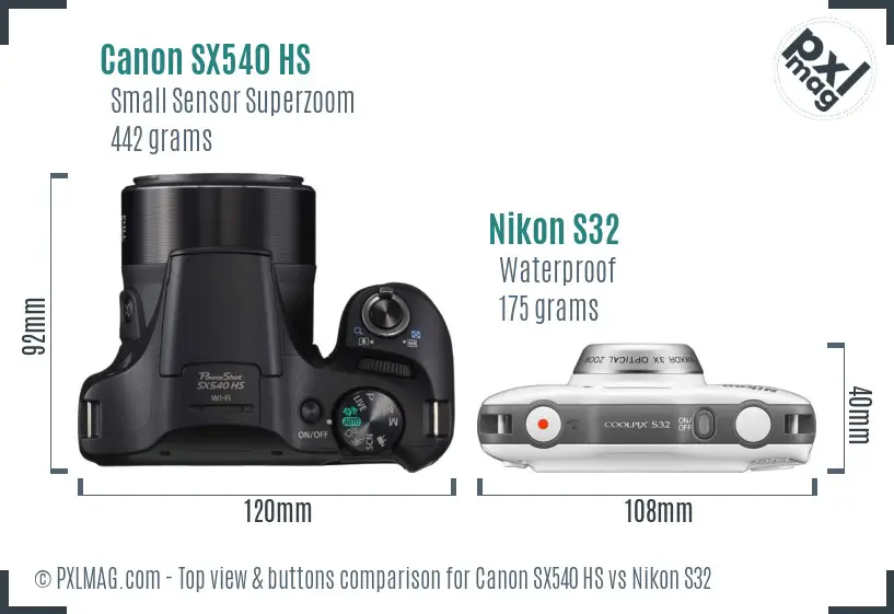 Canon SX540 HS vs Nikon S32 top view buttons comparison