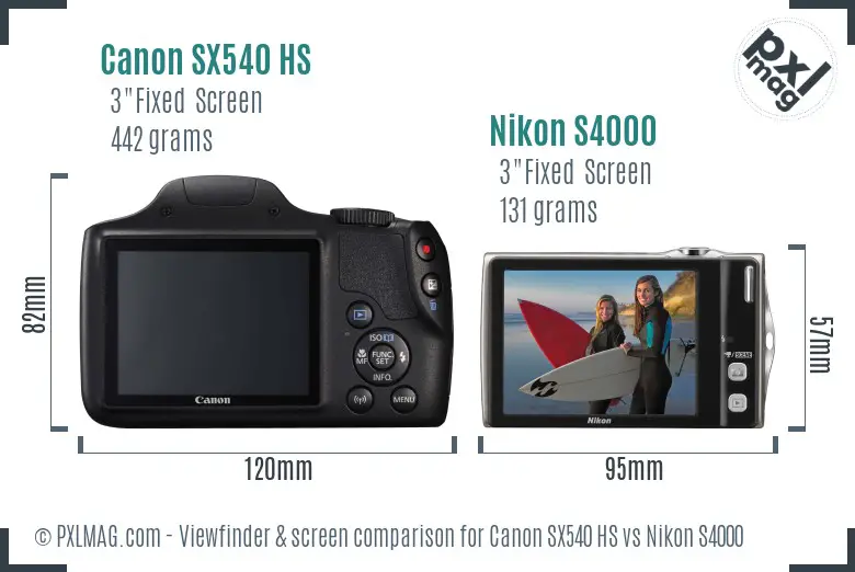 Canon SX540 HS vs Nikon S4000 Screen and Viewfinder comparison