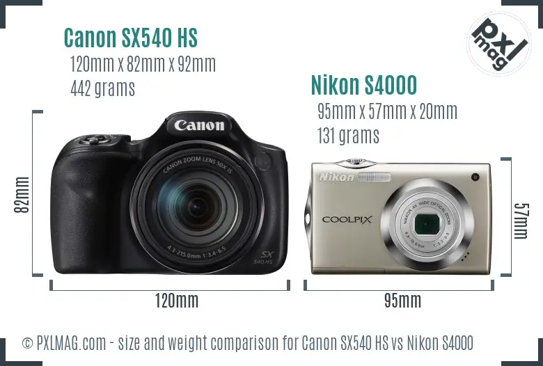 Canon SX540 HS vs Nikon S4000 size comparison