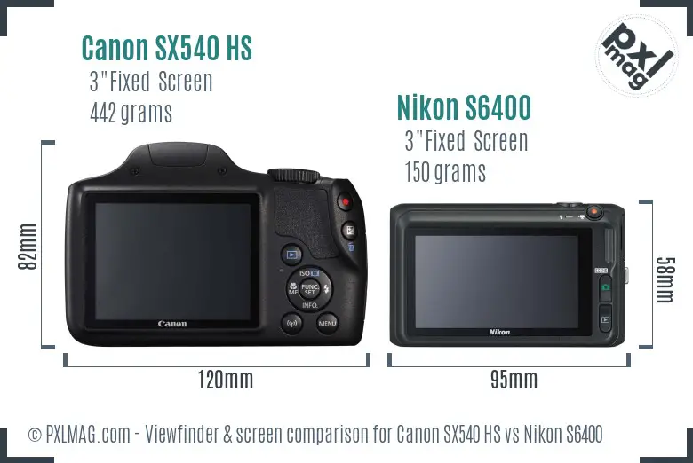 Canon SX540 HS vs Nikon S6400 Screen and Viewfinder comparison