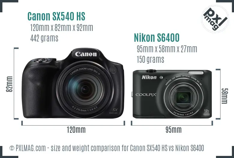 Canon SX540 HS vs Nikon S6400 size comparison