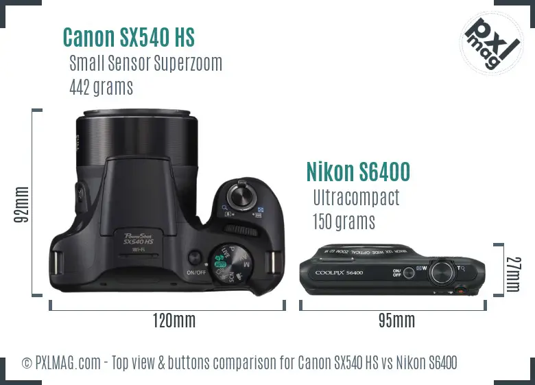 Canon SX540 HS vs Nikon S6400 top view buttons comparison