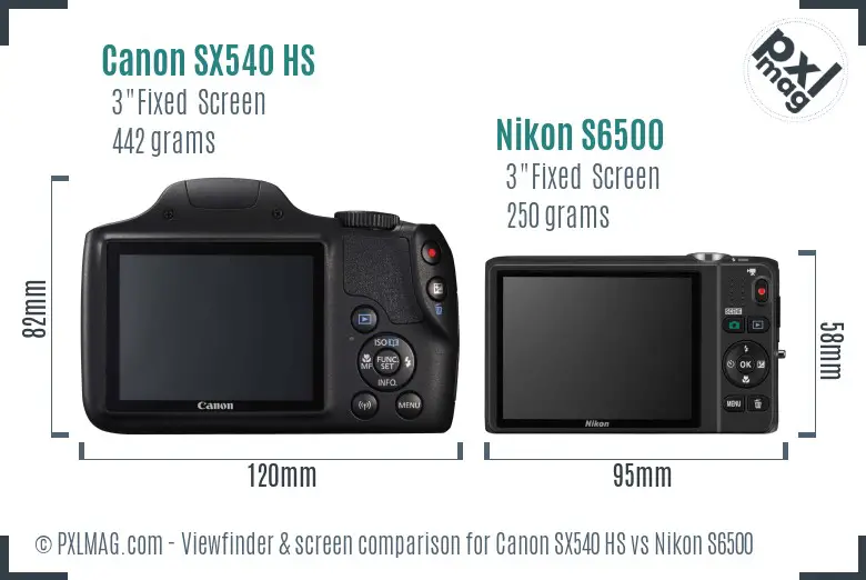 Canon SX540 HS vs Nikon S6500 Screen and Viewfinder comparison