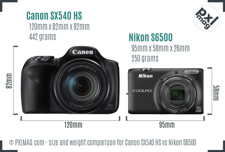 Canon SX540 HS vs Nikon S6500 size comparison
