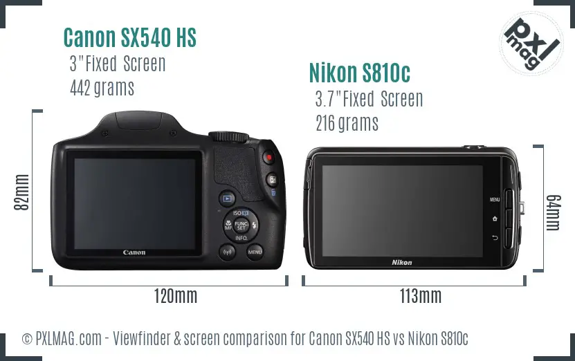 Canon SX540 HS vs Nikon S810c Screen and Viewfinder comparison