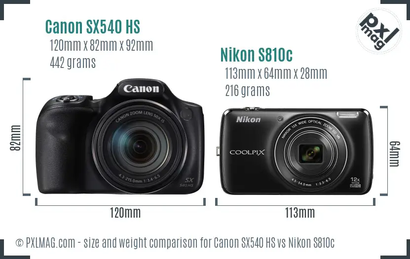 Canon SX540 HS vs Nikon S810c size comparison