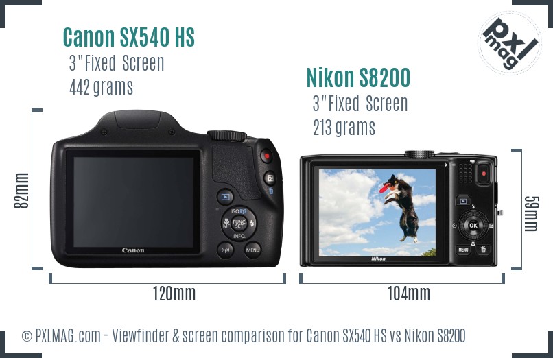 Canon SX540 HS vs Nikon S8200 Screen and Viewfinder comparison