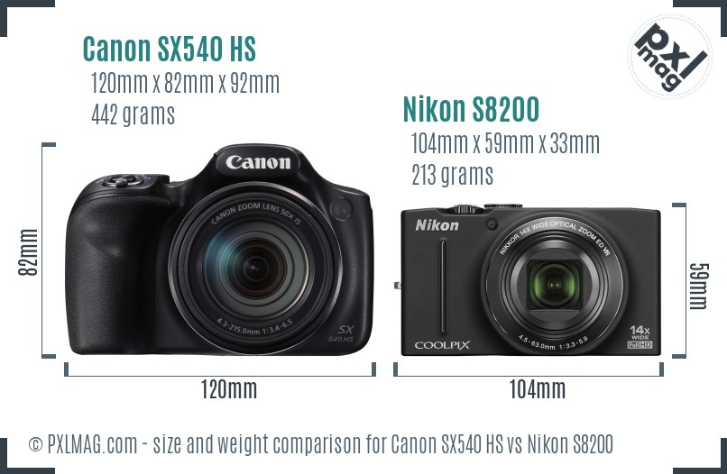 Canon SX540 HS vs Nikon S8200 size comparison Canon SX540 HS vs Nikon S8200 size comparison