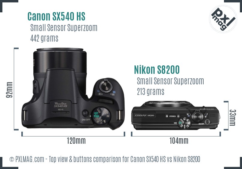 Canon SX540 HS vs Nikon S8200 top view buttons comparison