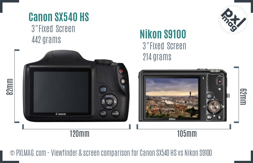 Canon SX540 HS vs Nikon S9100 Screen and Viewfinder comparison
