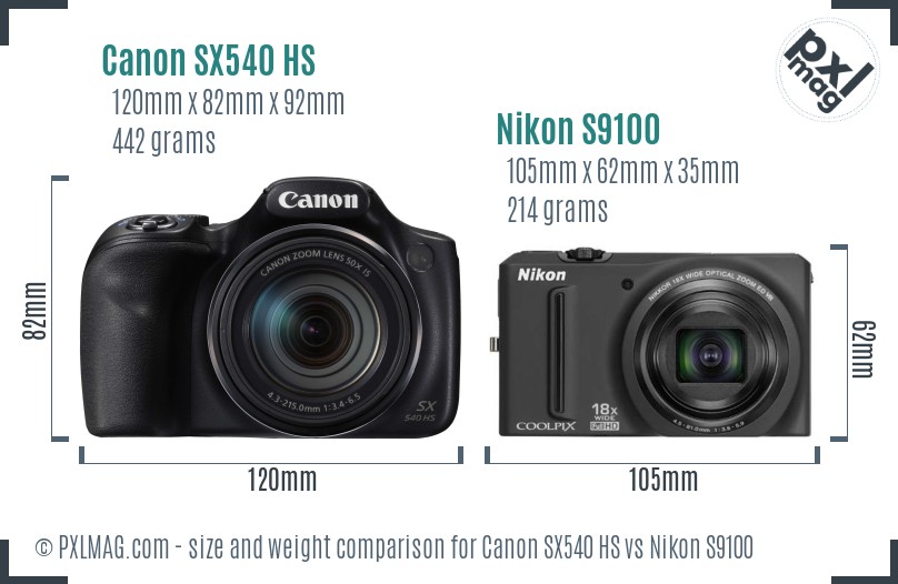 Canon SX540 HS vs Nikon S9100 size comparison