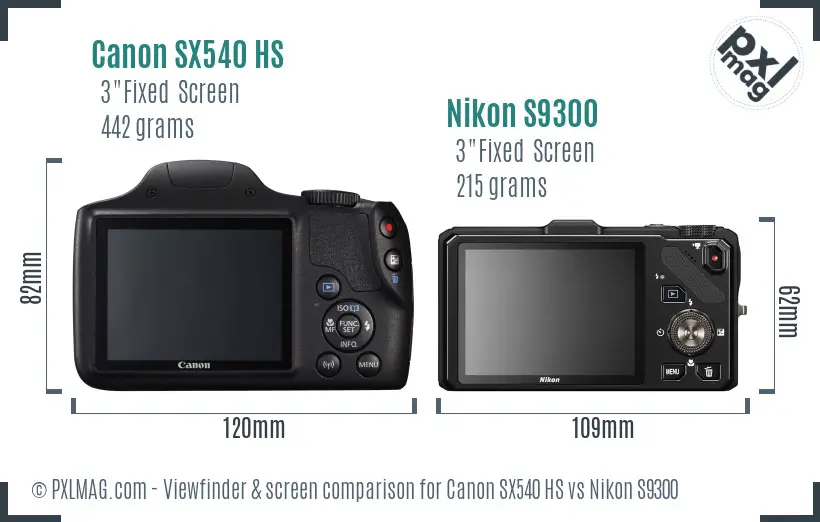 Canon SX540 HS vs Nikon S9300 Screen and Viewfinder comparison