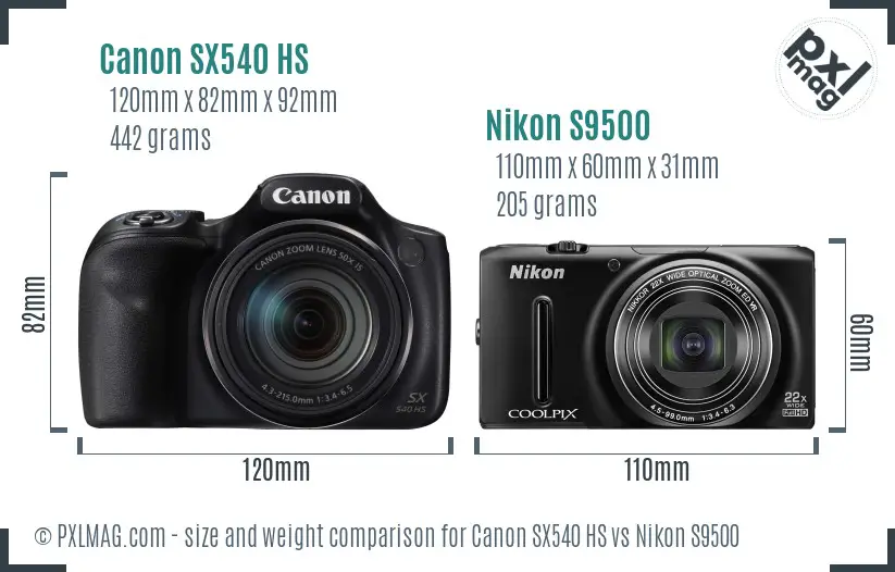 Canon SX540 HS vs Nikon S9500 size comparison Canon SX540 HS vs Nikon S9500 size comparison