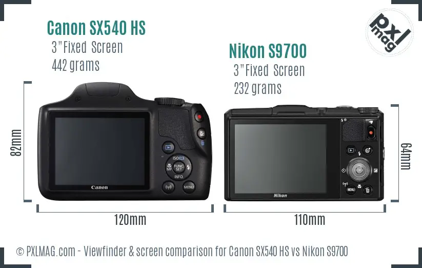 Canon SX540 HS vs Nikon S9700 Screen and Viewfinder comparison