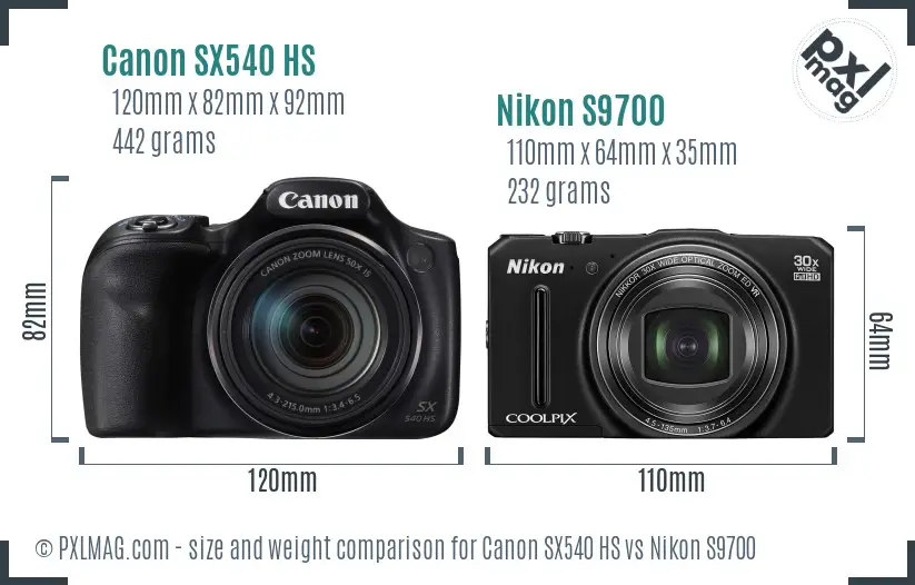 Canon SX540 HS vs Nikon S9700 size comparison