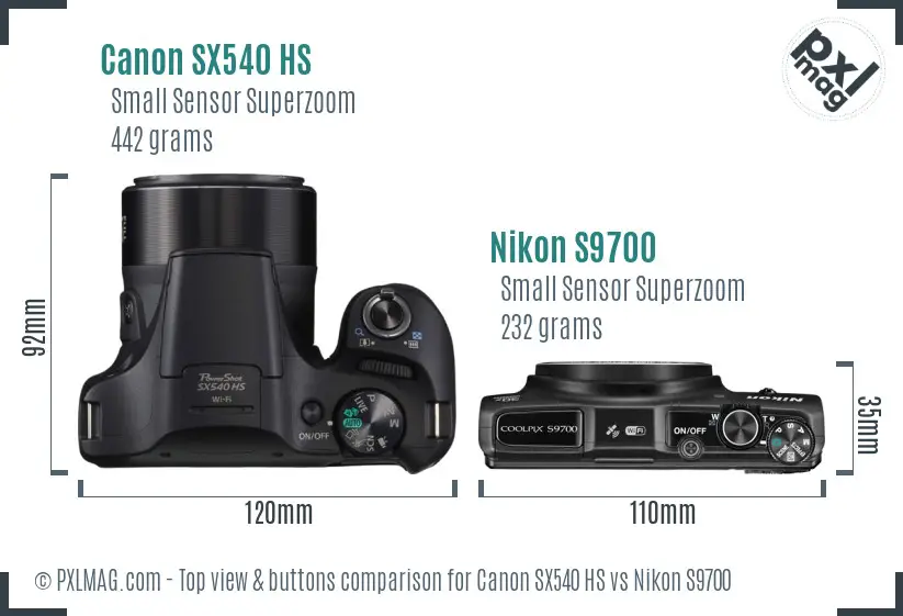 Canon SX540 HS vs Nikon S9700 top view buttons comparison