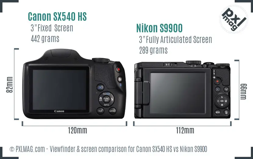 Canon SX540 HS vs Nikon S9900 Screen and Viewfinder comparison