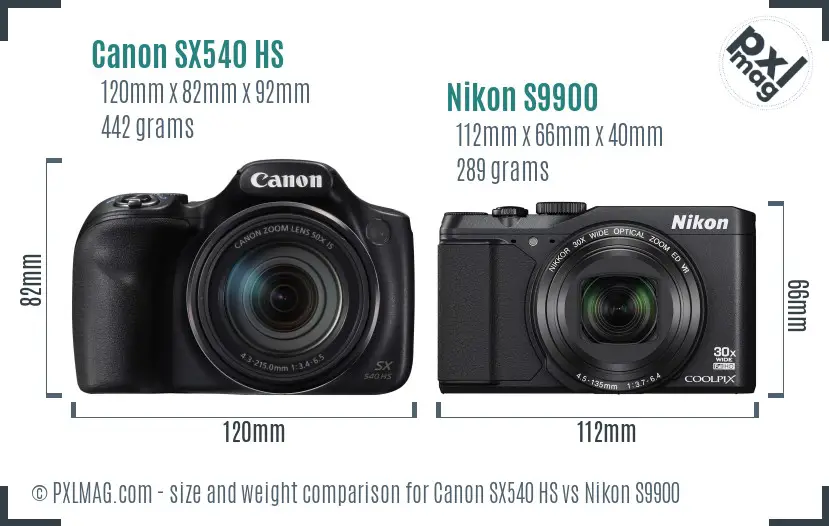 Canon SX540 HS vs Nikon S9900 size comparison